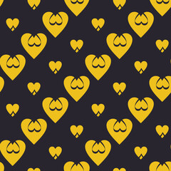 Continuous design of golden hearts on grey background. Pattern Seamless for valentine's day