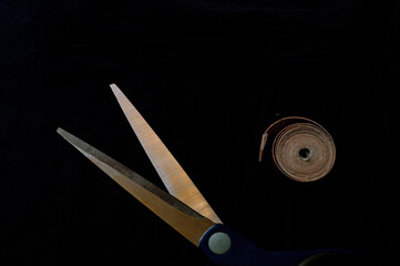 Tailor's meter and scissors prepared for work