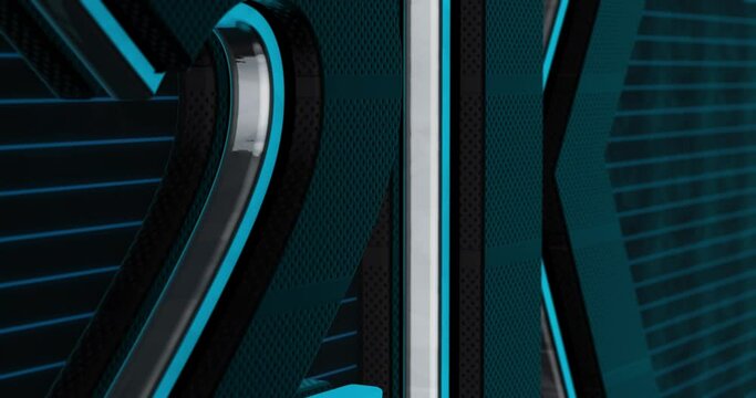 2K, 2000. Modern 3D Promotion Intro. Metal Text Logo for Social Media. Blue glow. Black Background