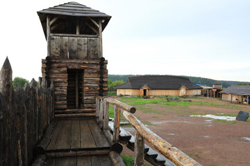 Wooden tower of viking village