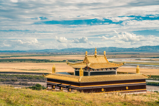 A Tibetan monastery on Ruoergai grassland, Sichuan, China.