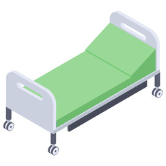 
Icon of hospital bed in isometric design.
