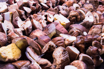 Many mushrooms are dried on the stove. harvesting mushrooms for the winter.