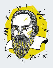 Creative geometric yellow style.  Galileo Galilei. 