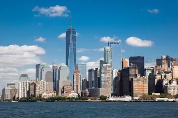 Incredible view of Manhattan skyline from the Hudson River in New York, USA