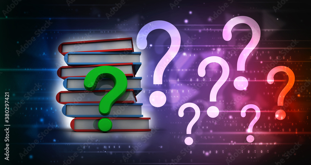 Aufkleber 3d rendering books with question mark symbol