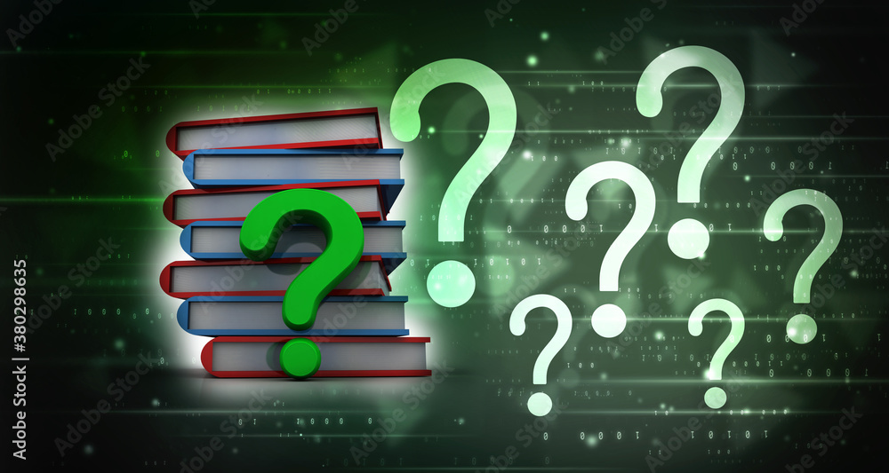 Aufkleber 3d rendering books with question mark symbol