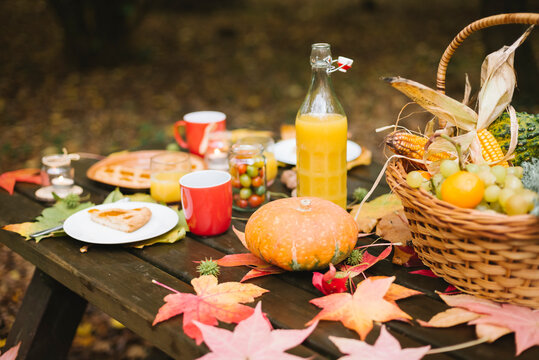 Autumn table for outdoors picnic