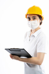 female worker wearing protective face mask
