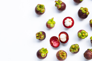 Mangosteen on white background.