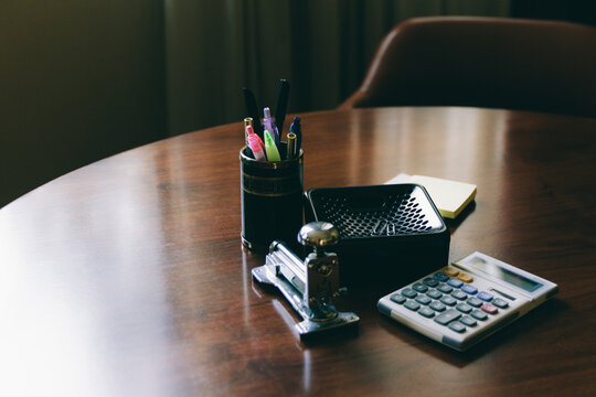 Office supplies on a table