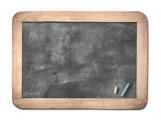Teacher day concept: Grunge old wood blackboard, white chalk isolated on white background