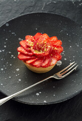 homemade shortcrust pastry cake with strawberries. Handmade
