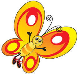 children illustration funny vector butterfly yellow-red cartoon