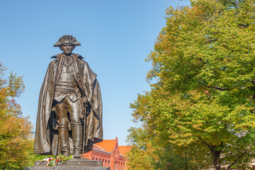 Monument of American general Baron von Steuben in historical downtown of Magdeburg, Germany, in...