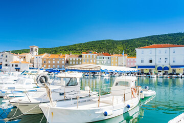Waterfront and marina with boats in the town of Cres, waterfront, Island of Cres, Kvarner, Croatia