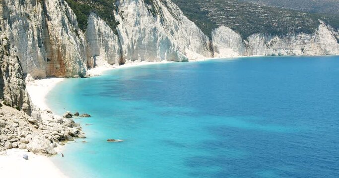 Coastline of ionic island greece. White beaches and rocky shore summer vacation europe
