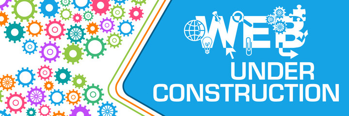 Web Under Construction Blue Rounded Squares Colorful Gears Circulars Left 