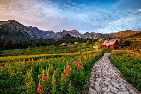 Fototapeta Beautiful summer sunrise in the mountains - Hala Gasienicowa in Poland - Tatras