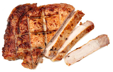 grilled pork meat isolated on white background. full depth of field.