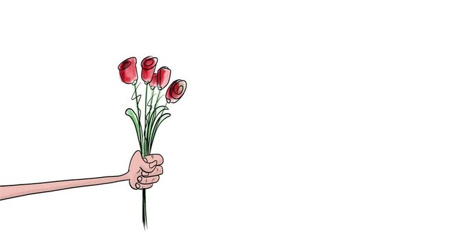 The hand gives red flowers