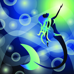 Mermaid beautiful girl on dark colorful background. Dream contest. Vector illustration.