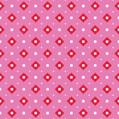 Vector seamless pattern texture background with geometric shapes, colored in pink, red, white colors.