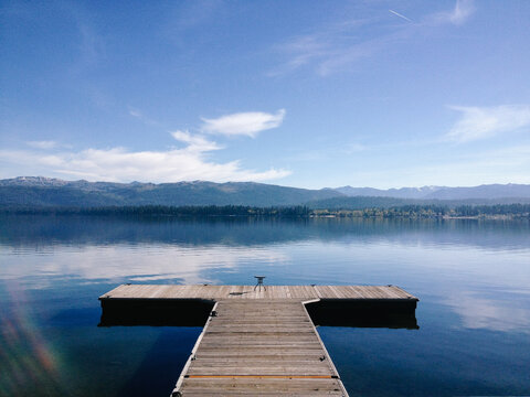 A dock on a mountain lake.