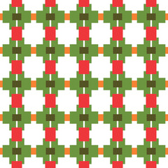 Vector seamless pattern texture background with geometric shapes, colored in green, red, orange, white colors.