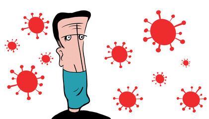 Man with facemask protects himself against corona virus 