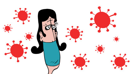 Woman with facemask protects herself against corona virus