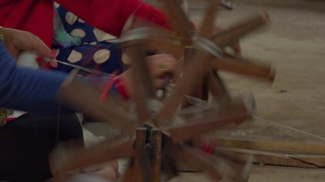 Close up of pashmina making traditional process, Pashmina, Nepal