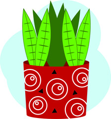 Cute decorative plant pot. Green ficus growing on flowerpot, houseplant. Domestic botanical vector illustration. 