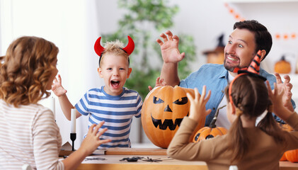 Fototapeta premium Delighted family during Halloween celebration.