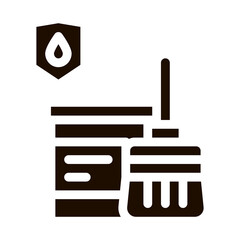 Waterproof Material Paint Vector Icon. Waterproof Material Pail Bucket Dye And Brush Tessel, Industrial Use Pictogram. Clothes, Moisture Absorbing Substance Contour Illustration