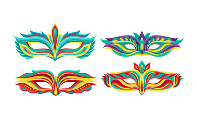 Masquerade Masks or Carnival Masque with Colorful Ornate Vector Set