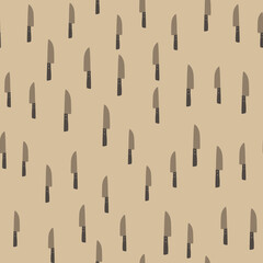 Seamless pattern with little knife silhouettes. Stylized kitchen print on beige background. Cooking tools backdrop.