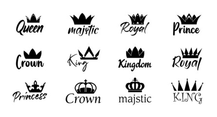 Collection vector king crowns icon on white background. Vector Illustration. Emblem, icon and Royal symbols.