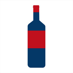 Navy blue wine bottle with red label illustration on a white background