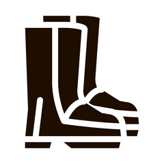 Waterproof Material Gumboots Shoes glyph icon. Waterproof Material Felt Boots, Roller Painter Equipment, Industrial Use Pictogram. Clothes, Moisture Absorbing Substance Contour Illustration