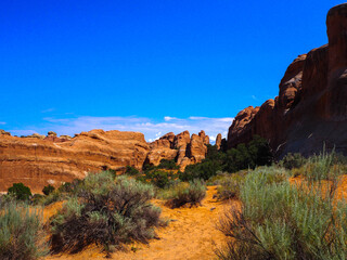 Sand Stone arche hiking way  in  Arches national park, Utah, USA