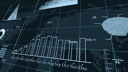 Animated graphs and diagrams financial business on the background of the world map. Data analytics graph. - Powered by Adobe