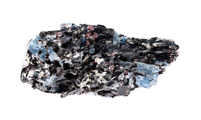 Biotite rock with Kyanite crystals cutout on white background