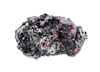 rough red Garnet crystals in Biotite rock cutout on white background