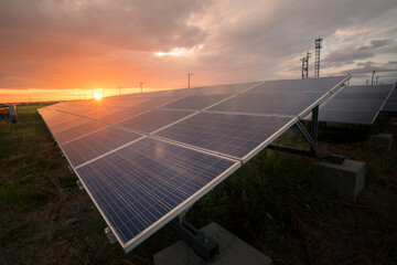 Power plant using renewable solar energy with sun
green energy concept.