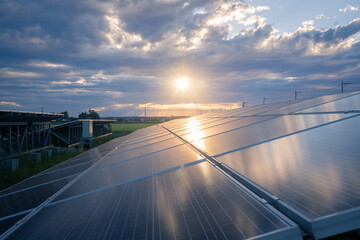 Power plant using renewable solar energy with sun
green energy concept.