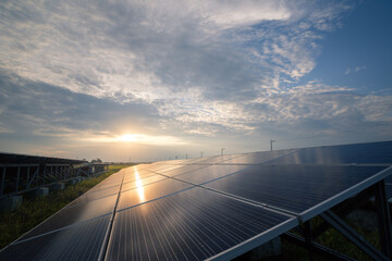 Power plant using renewable solar energy with sun
green energy concept.