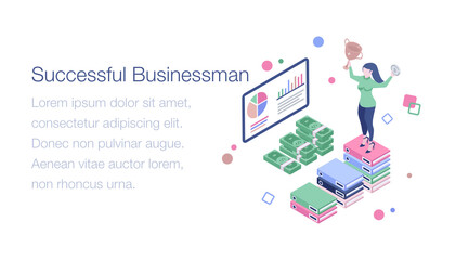 
Successful businesswoman avatar isometric illustration 
