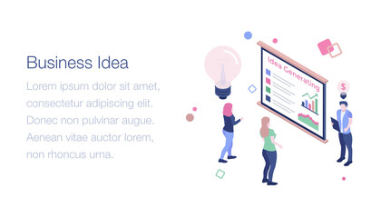 
Isometric illustration of business idea generation 
