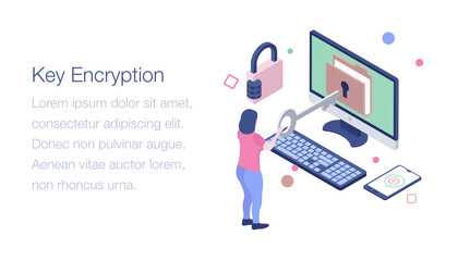  Key encryption security isometric illustration 
